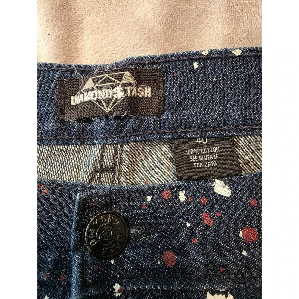 Diamond Stash Jeans Men's 40x32 Blue Paint Splatter Straight Leg Denim